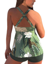Women's Swimwear Tankini 2 Piece Plus Size Swimsuit Open Back Printing Flower Green Rosy Pink Black Camisole V Wire Bathing Suits New Vacation Fashion / Modern / Padded Bras